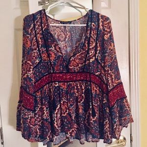 Red and Blue Long Sleeve Blouse
